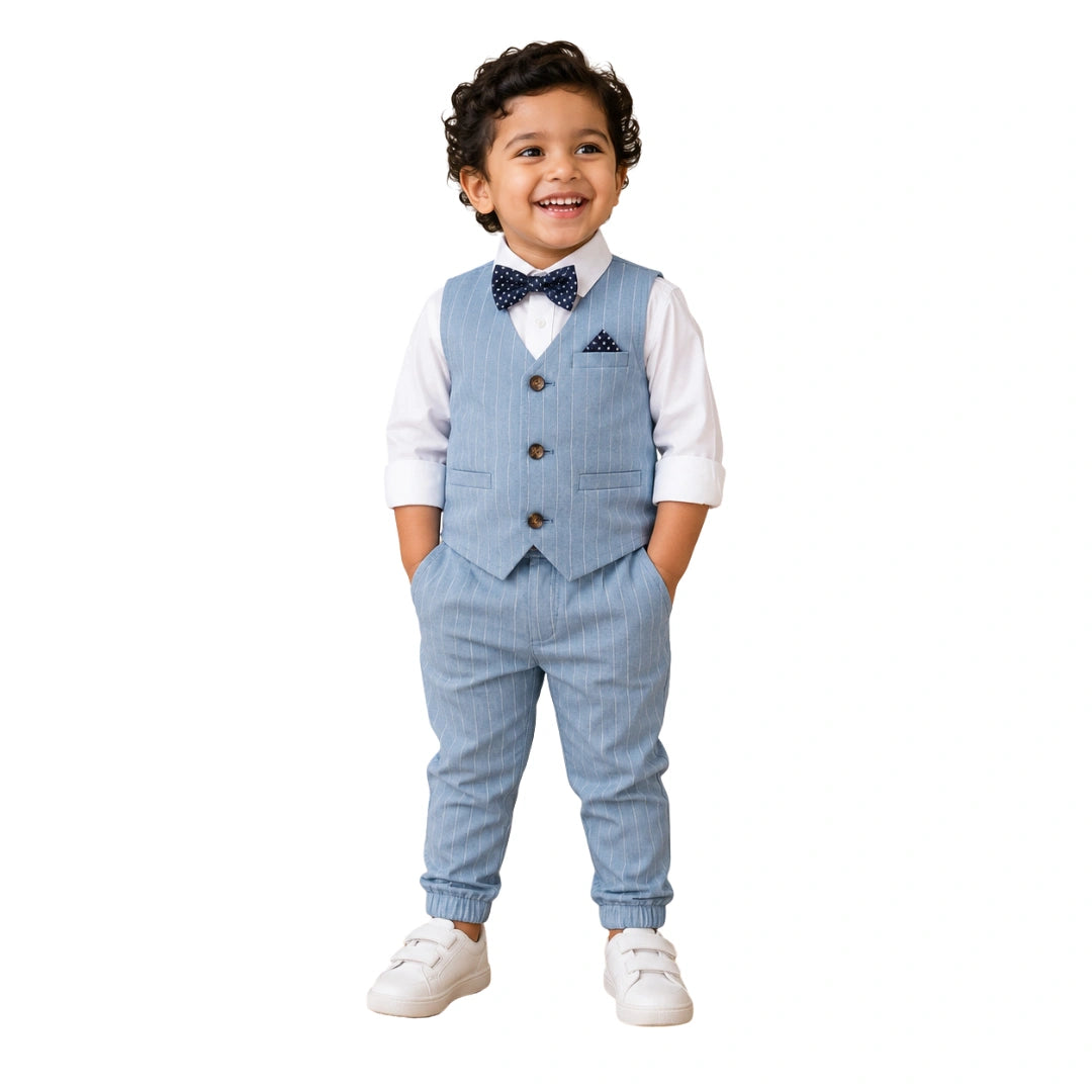 Sky Blue Pinstripe Formal Vest Set