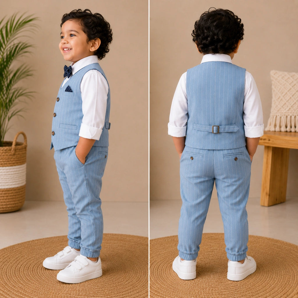 Sky Blue Pinstripe Formal Vest Set