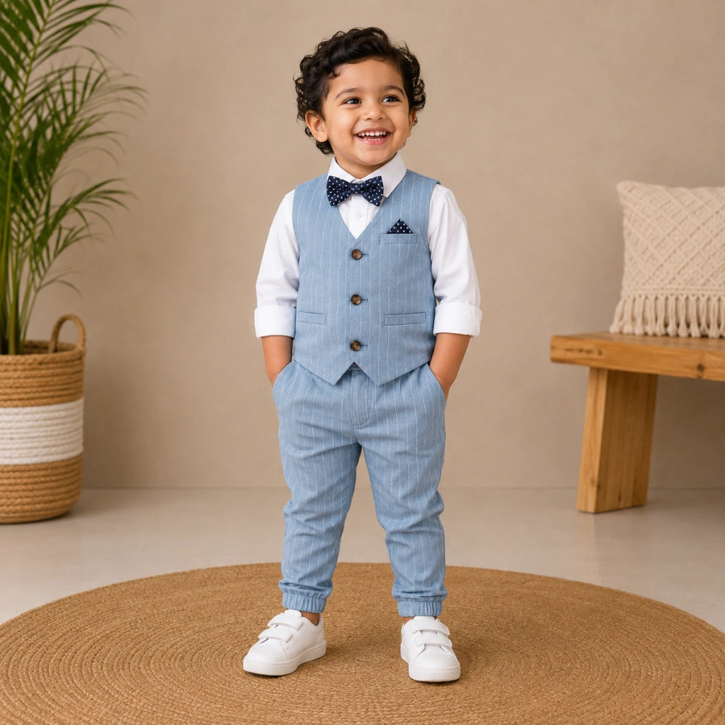 Sky Blue Pinstripe Formal Vest Set